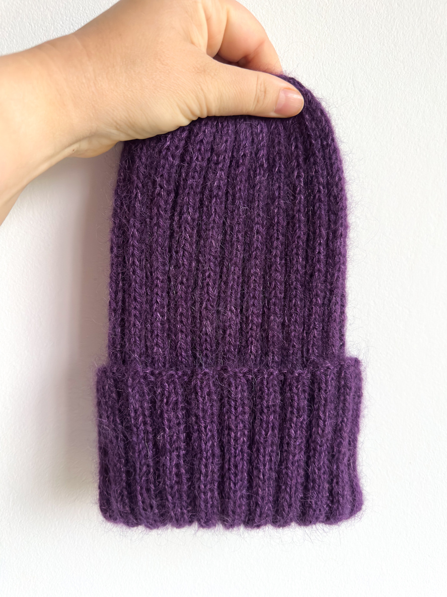 Ręcznie robiona Czapka wywijana MARGARET 100% Alpaka + nitka moher i jedwab 4400/16 Ciemnofioletowy