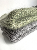 Ręcznie robiona czapka beanie AUREA 100% Baby Merino plus moher i jedwab 38/18 Oliwka