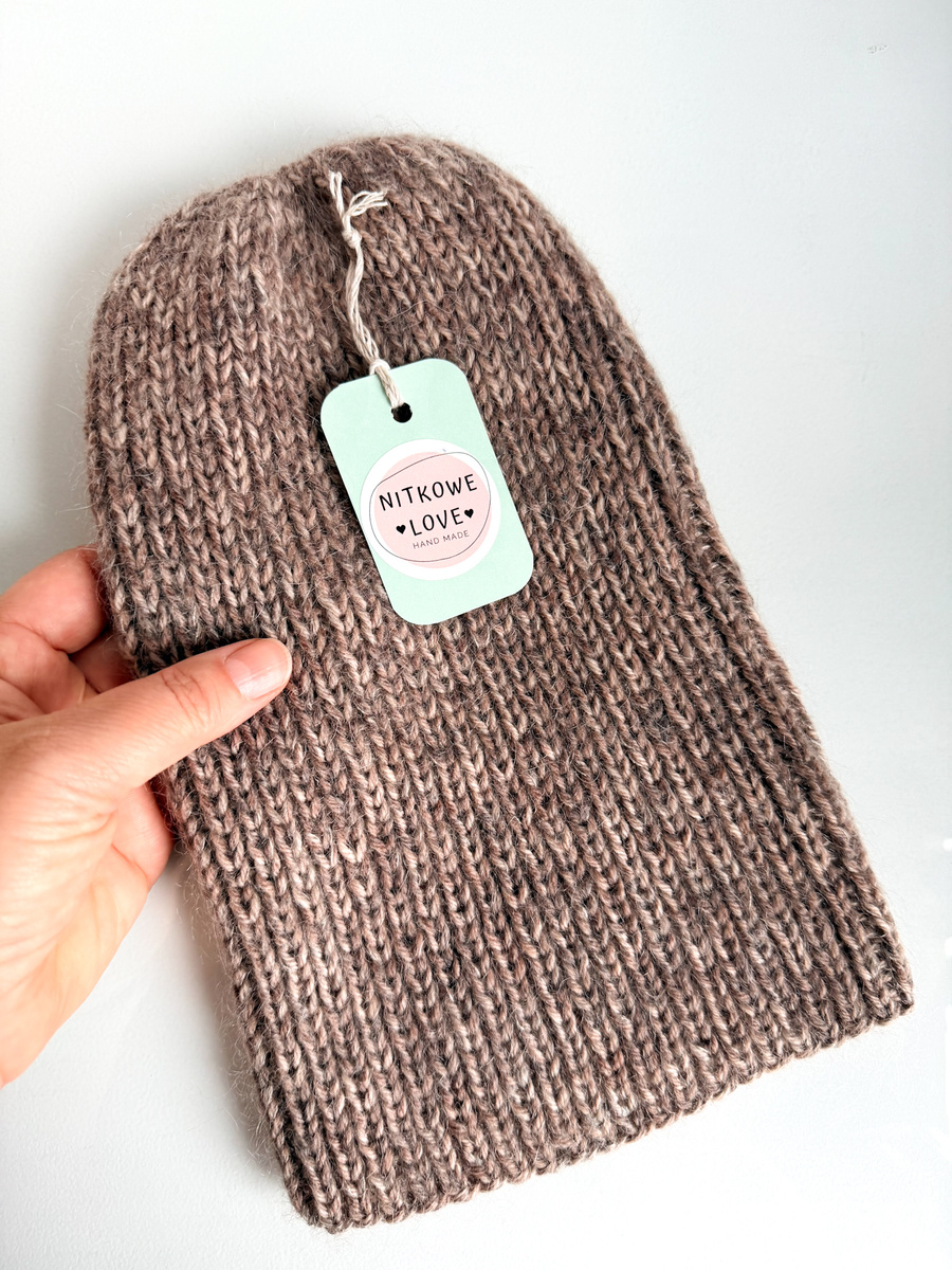 Handmade Czapka damska AUREA Print Merynos plus moher i jedwab 30 Prażony Migdał