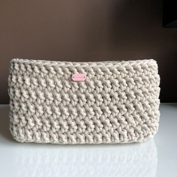 Ręcznie robiony Kosz ze sznurka bawełnianego jasny różowy 20x20 cm wys. 12,5