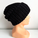 Ręcznie robiona czapka wywijana JANKA 100% Wełna owcza 02 Czarny