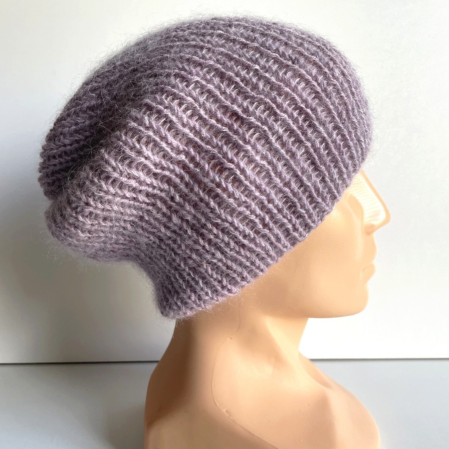 Handmade Czapka damska AUREA 100% Baby Merino plus moher i jedwab 39/09 Fioletowa Orchidea