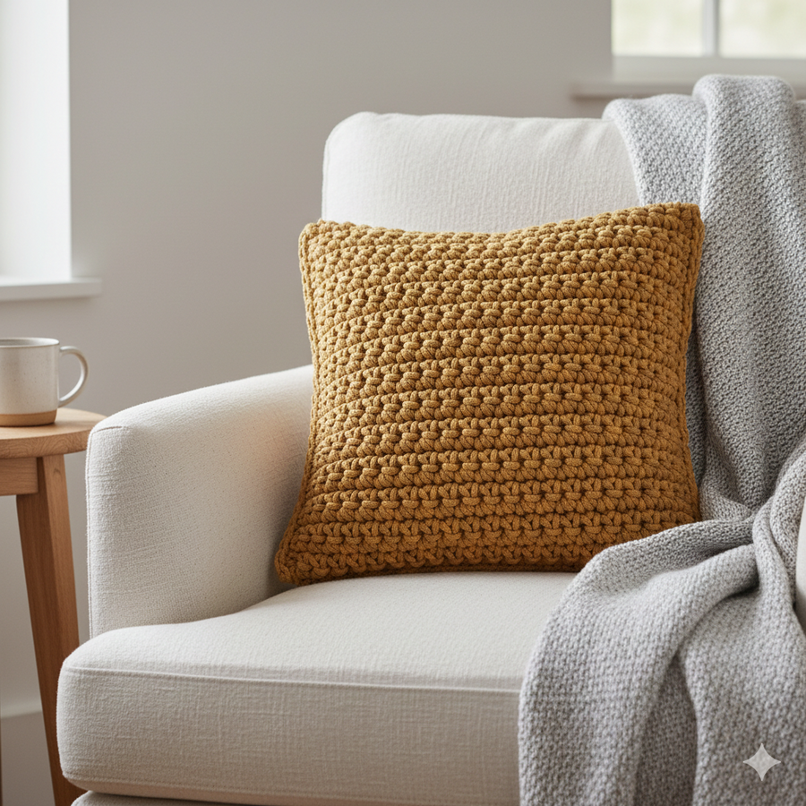 Poduszka ze sznurka bawełnianego KARO 270 Musztarda 40x40 cm
