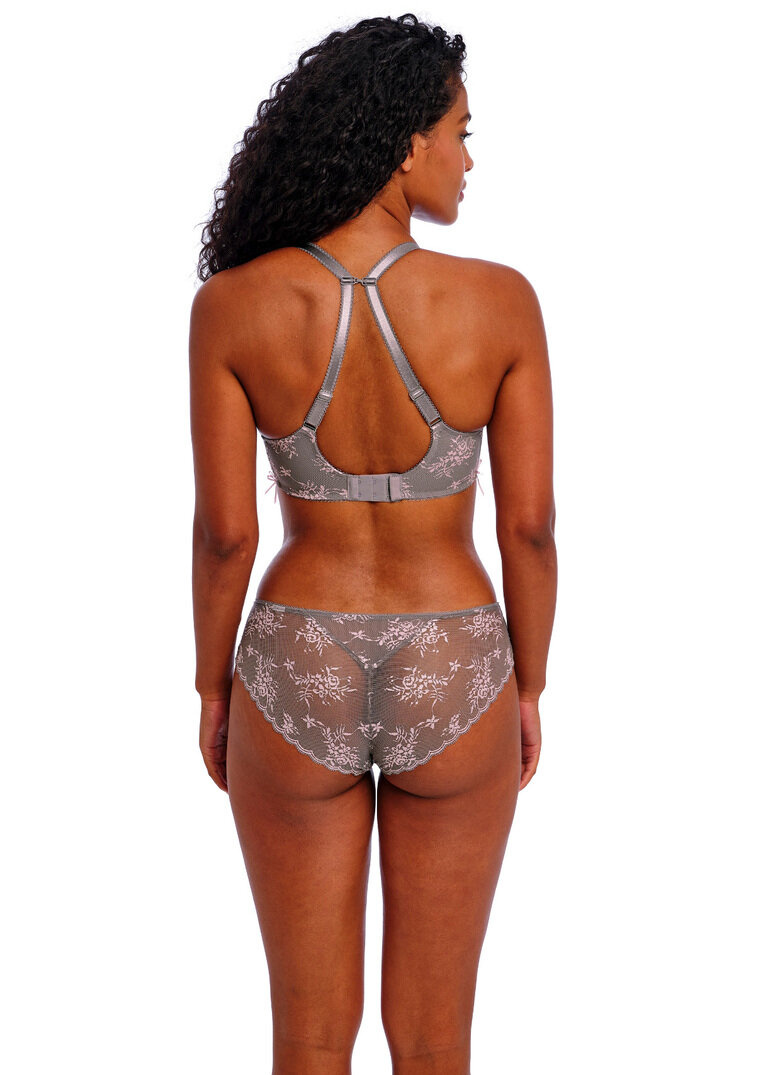 KOMPLET - Biustonosz Freya OFFBEAT DECADENCE AA402501GIN Uw Side Support Bra Grey / Pink + brazyliany (34DD + L)