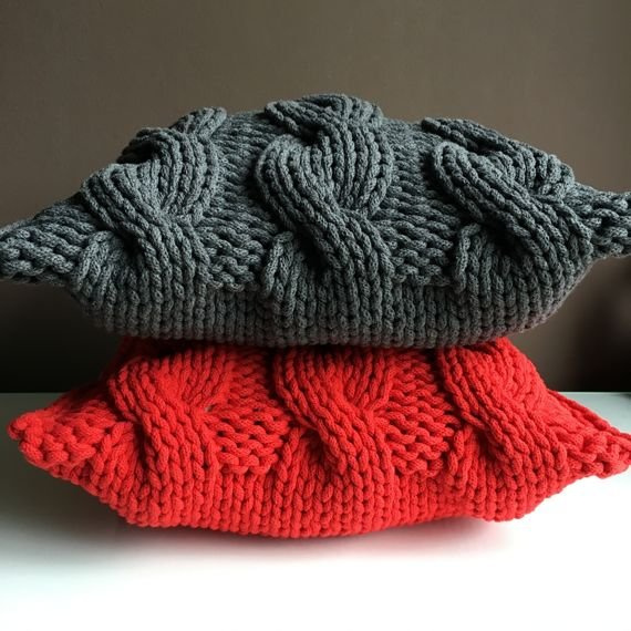 Poduszka ze sznurka bawełnianego Warkocze 150 grafit 40x40 cm