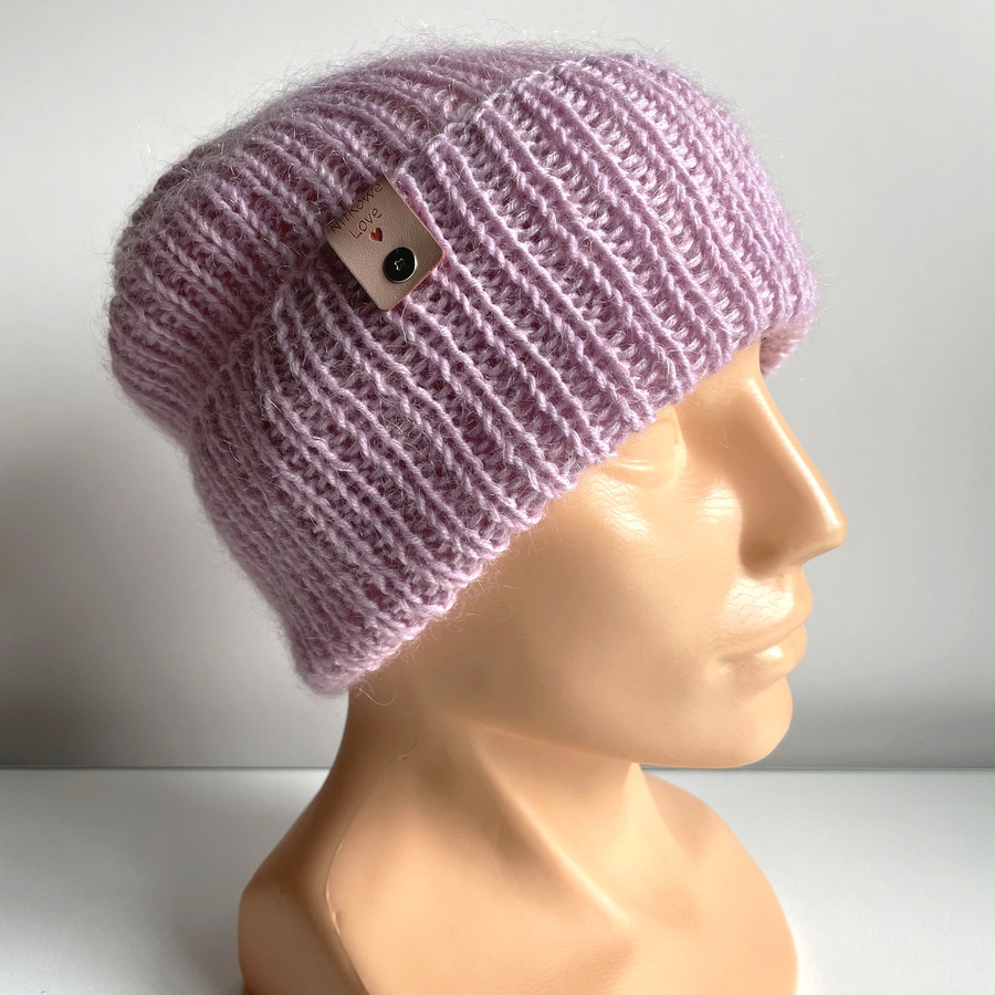  Ręcznie robiona czapka beanie AUREA 100% Baby Merino plus moher i jedwab 26/03 Jasny Stary Róż