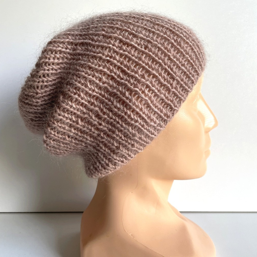 Handmade women's hat AUREA 100% Baby Merino plus mohair and silk 49/41 Desert Rose