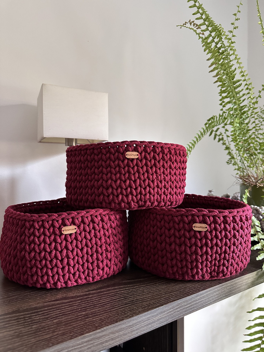 Ręcznie robiony Koszyk ze sznurka bawełnianego 20x12 cm