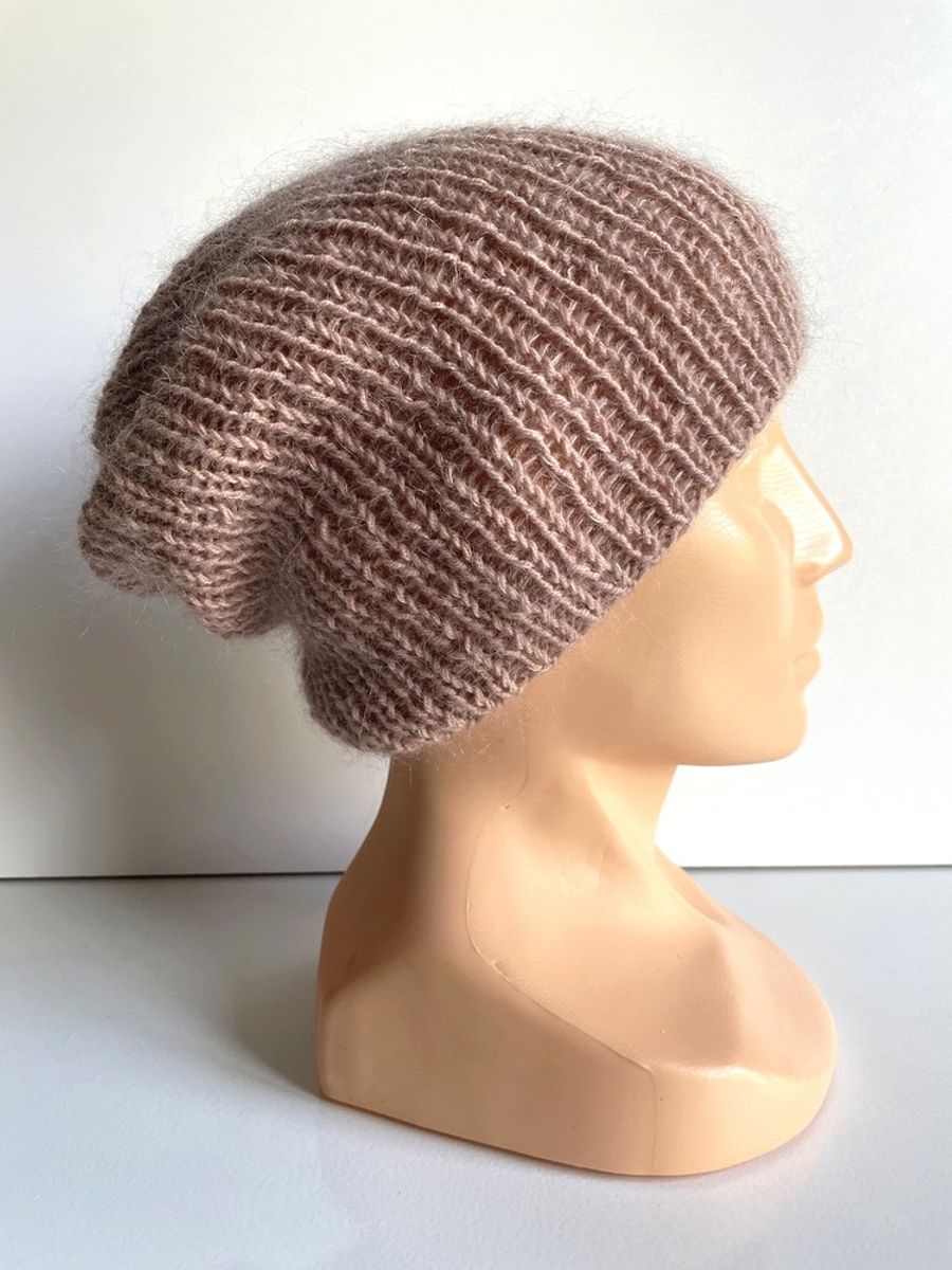 Handmade Czapka damska AUREA 100% Baby Merino plus moher i jedwab 49 Pustynna Róża