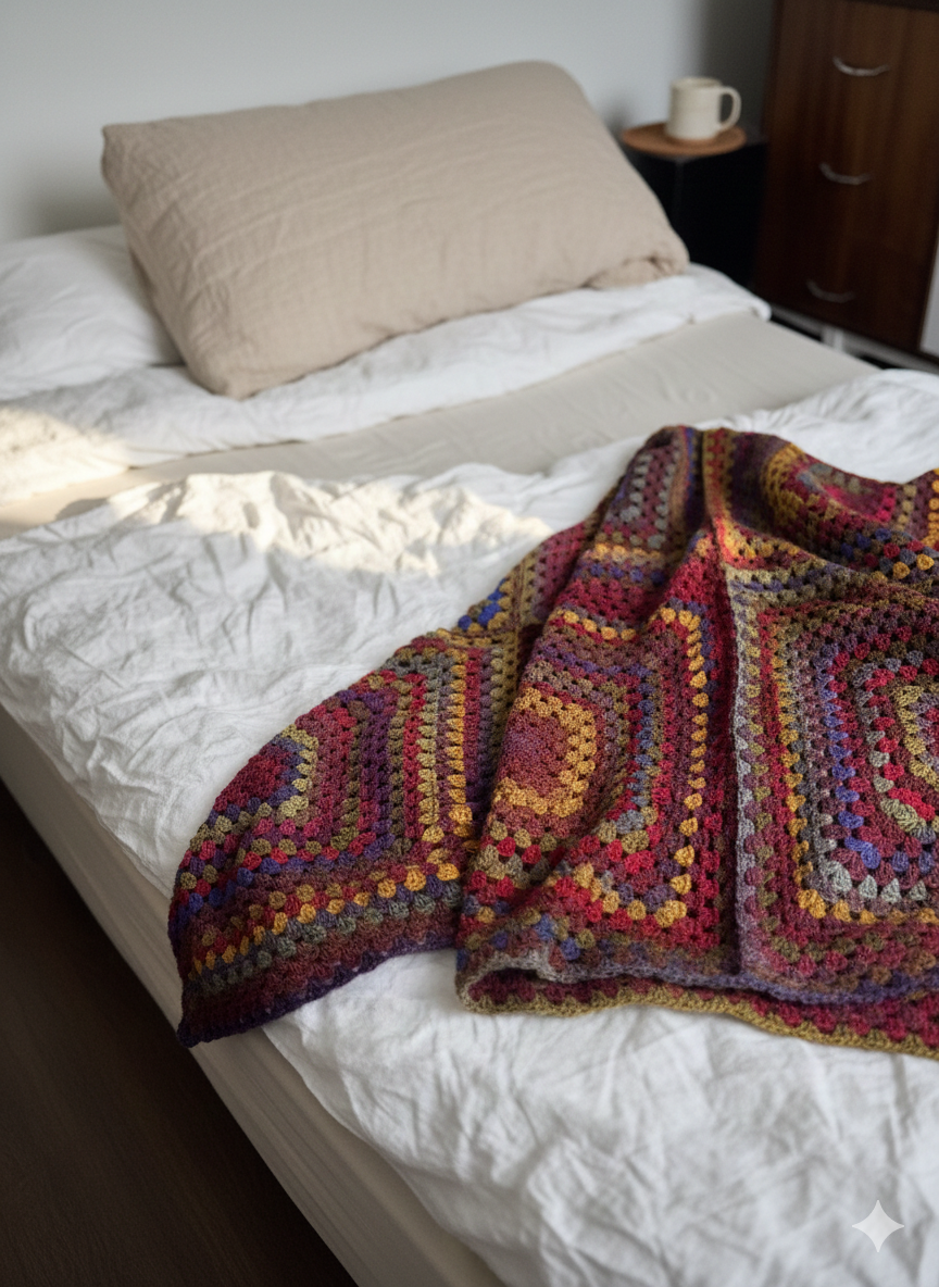 Wolldecke Granny Square 140x180 cm – Herbstmosaik 8108