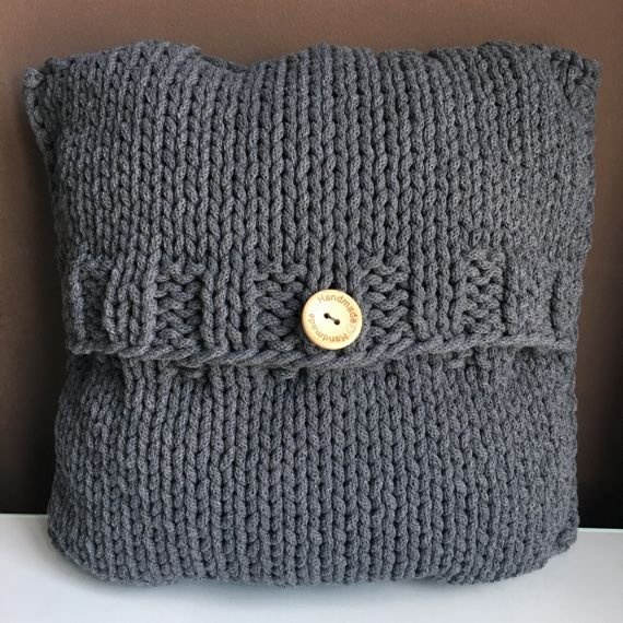 Poduszka ze sznurka bawełnianego Warkocze 150 grafit 40x40 cm