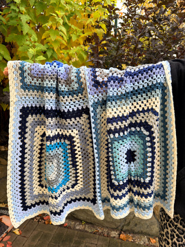 Ręcznie robiony Koc baby merino dla dziecka 100x100 cm - niebieski kocyk dziecięcy