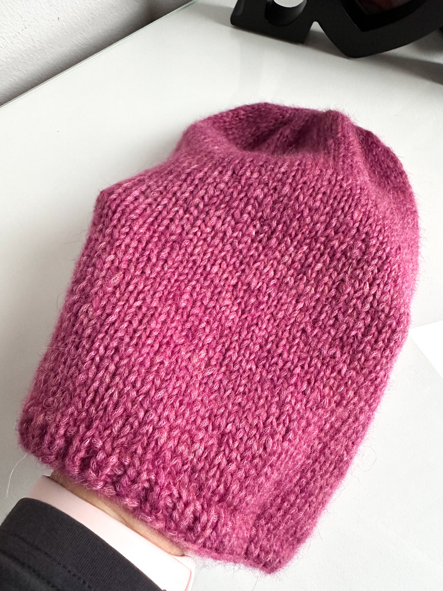 Ręcznie robiona czapka CHMURKA Alpaka 14 Wrzos