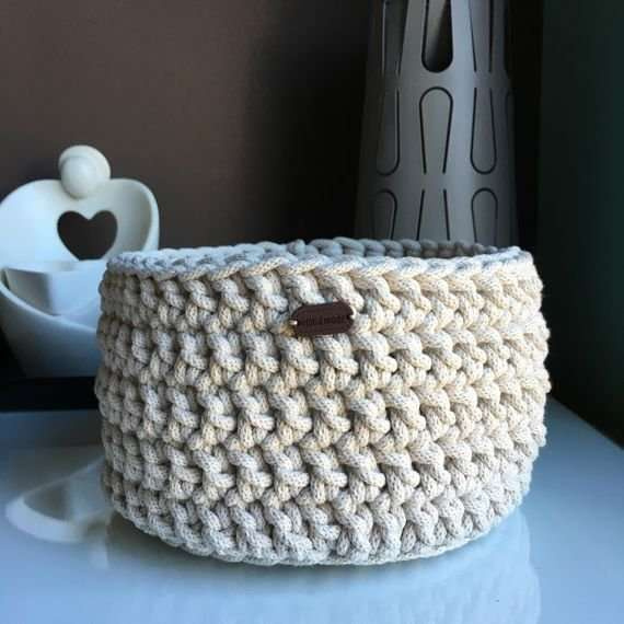 Ręcznie robiony Koszyk ze sznurka bawełnianego bordowy 20x12 cm