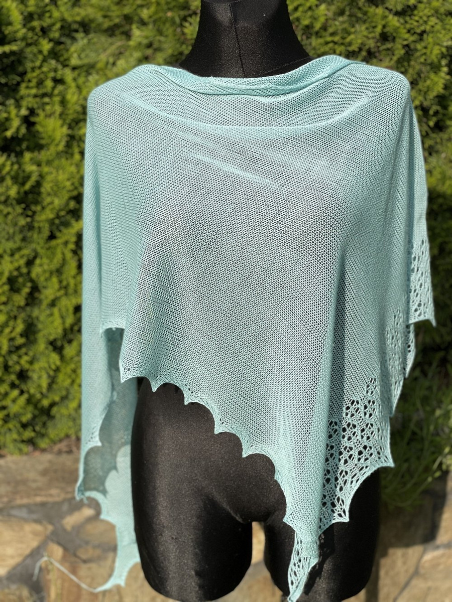 Chusta asymetryczna z ażurem Kaszmir, Jedwab, Alpaka Miętowa