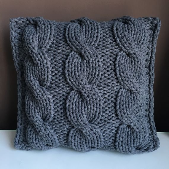 Poduszka ze sznurka bawełnianego Warkocze 150 grafit 40x40 cm