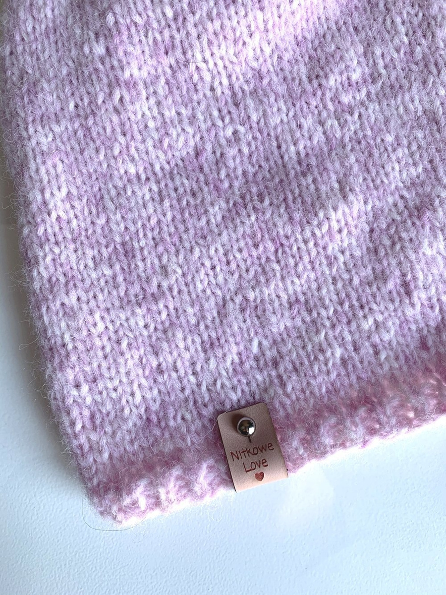 Ciepła czapka ręcznie robiona CHMURKA Alpaka 08 Jasny Róż