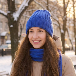 Wywijana czapka ELLI 100% merino 24 Kobalt