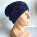Handmade women's hat AUREA 100% baby merino plus mohair and silk 13/28 Navy Blue