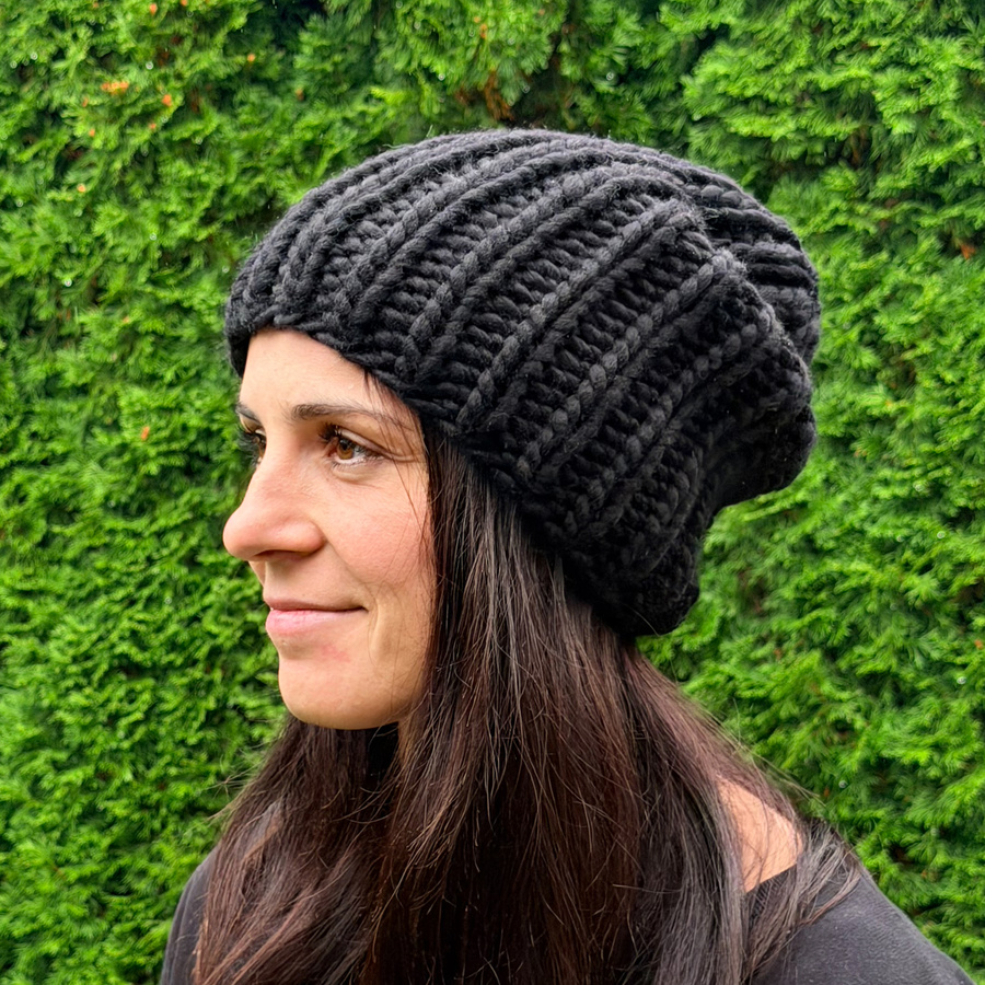 ASHER Handmade Thick Wool Beanie 02 Black Nitkowe Love