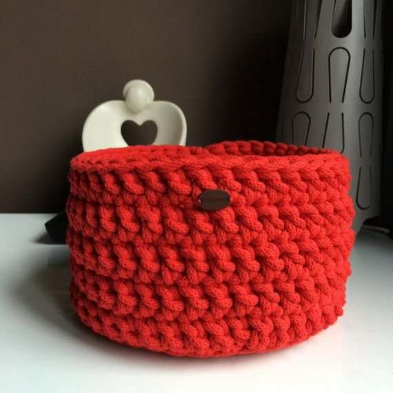 Ręcznie robiony Koszyk ze sznurka bawełnianego bordowy 20x12 cm