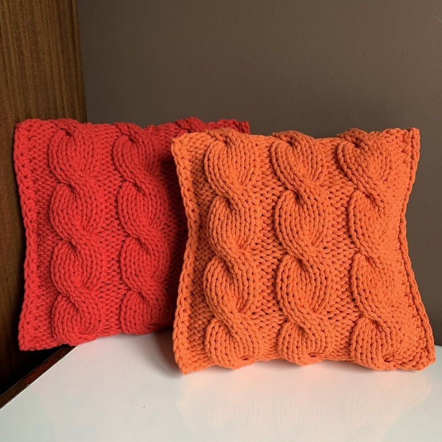 Poduszka ze sznurka bawełnianego Warkocze 350 pomarańczowa 40x40 cm