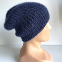 Handgemachte Damenmütze AUREA 100% Baby Merino plus Mohair und Seide 13/28 Marineblau