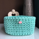 Ręcznie robiony Koszyk ze sznurka bawełnianego mięta 600 dno 20x20, wysokość 12 cm