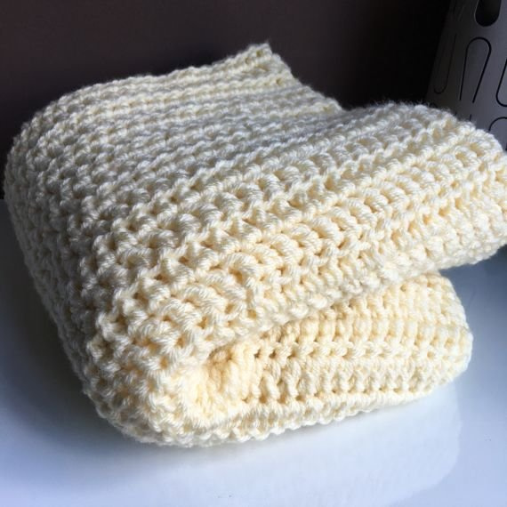 Ręcznie robiony Koc, gruby pled kremowy 120x160 cm