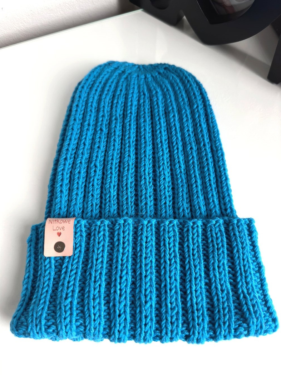 Wywijana czapka merino HELLI 100% Baby Merino 32 Turkusowy