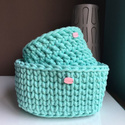 Ręcznie robiony Koszyk ze sznurka bawełnianego mięta 600 dno 20x20, wysokość 12 cm