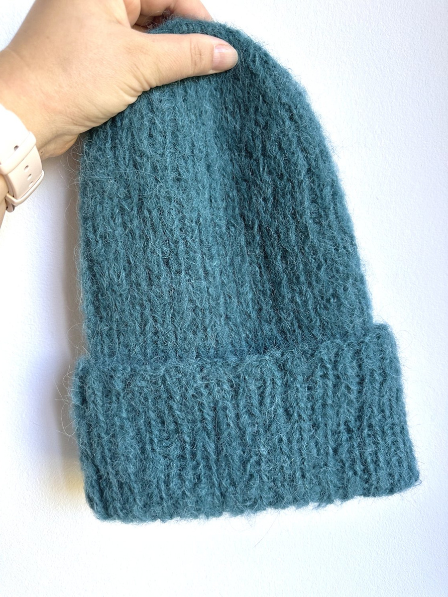 Ręcznie robiona czapka damska WATA CUKROWA Alpaka z Merynosem 8 Petrol