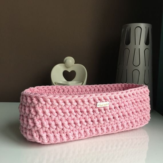 Ręcznie robiony Kosz ze sznurka bawełnianego jasny róż 300/1 35x12 cm wys. 10