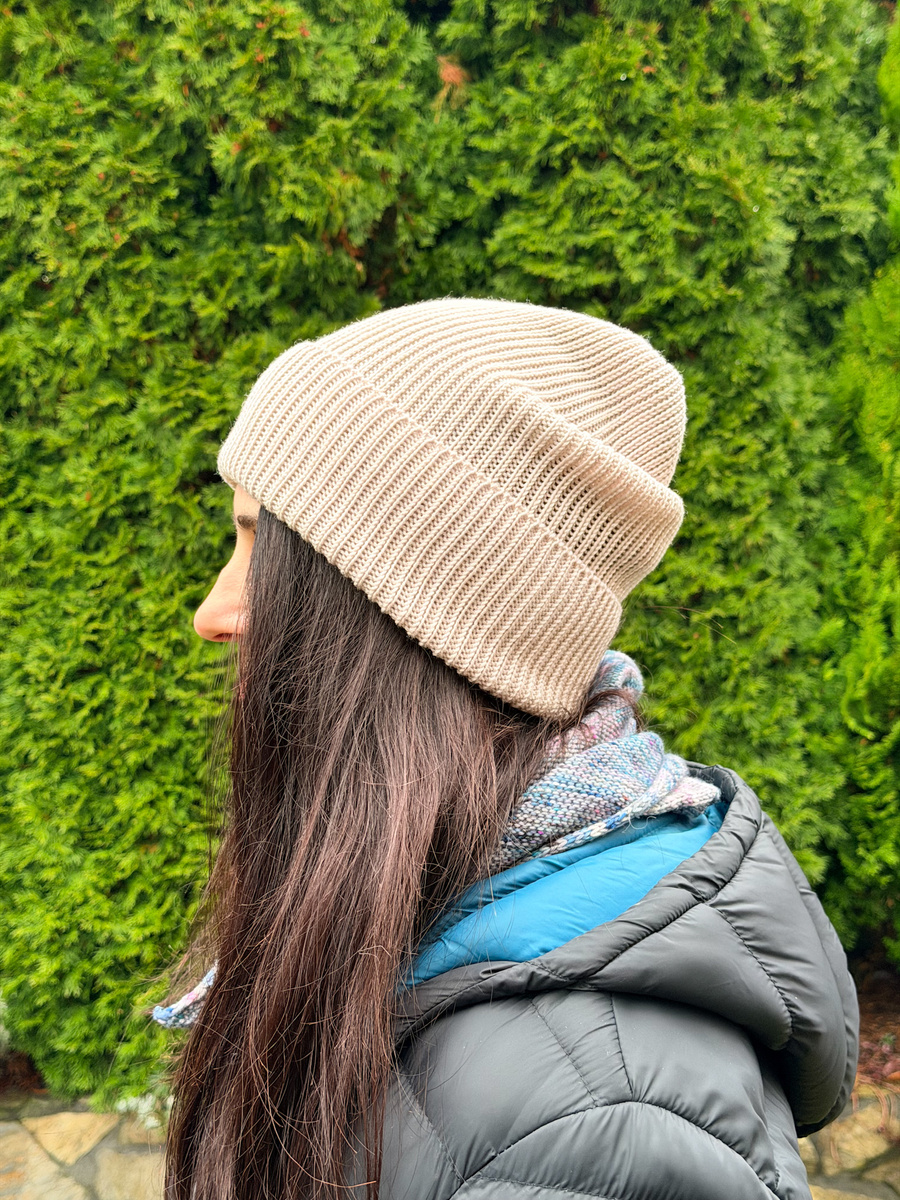 VARELLA – czapka z wełny merino 63 piaskowa beanie zimowa