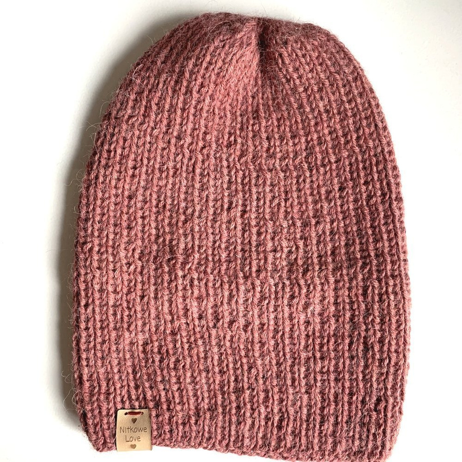 Czapka zrobiona na drutach KIARA 100% Alpaka 9024 ciemny blush