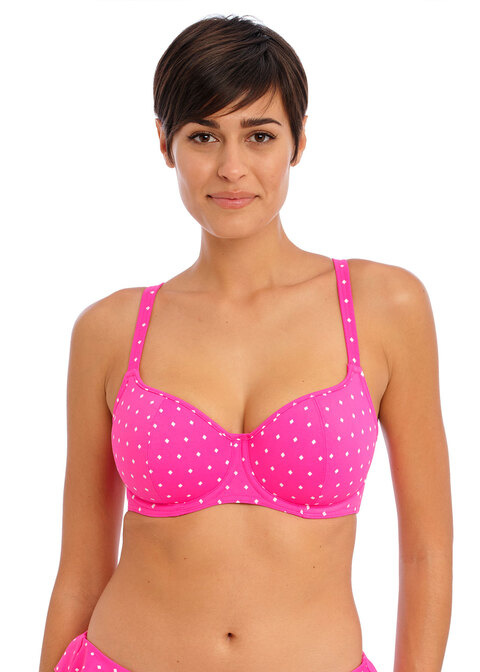 KOMPLET - Strój kąpielowy Freya JEWEL COVE AS7231RAY Uw Sweetheart Bikini Top Raspberry + majtki klasyczne AS7234RAY (30DD + S)