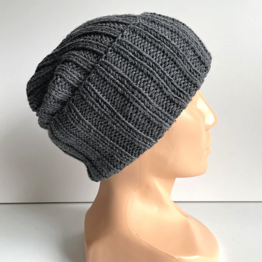 Wywijana czapka merino HELLI 100% Baby Merino 20 Ciemny Szary