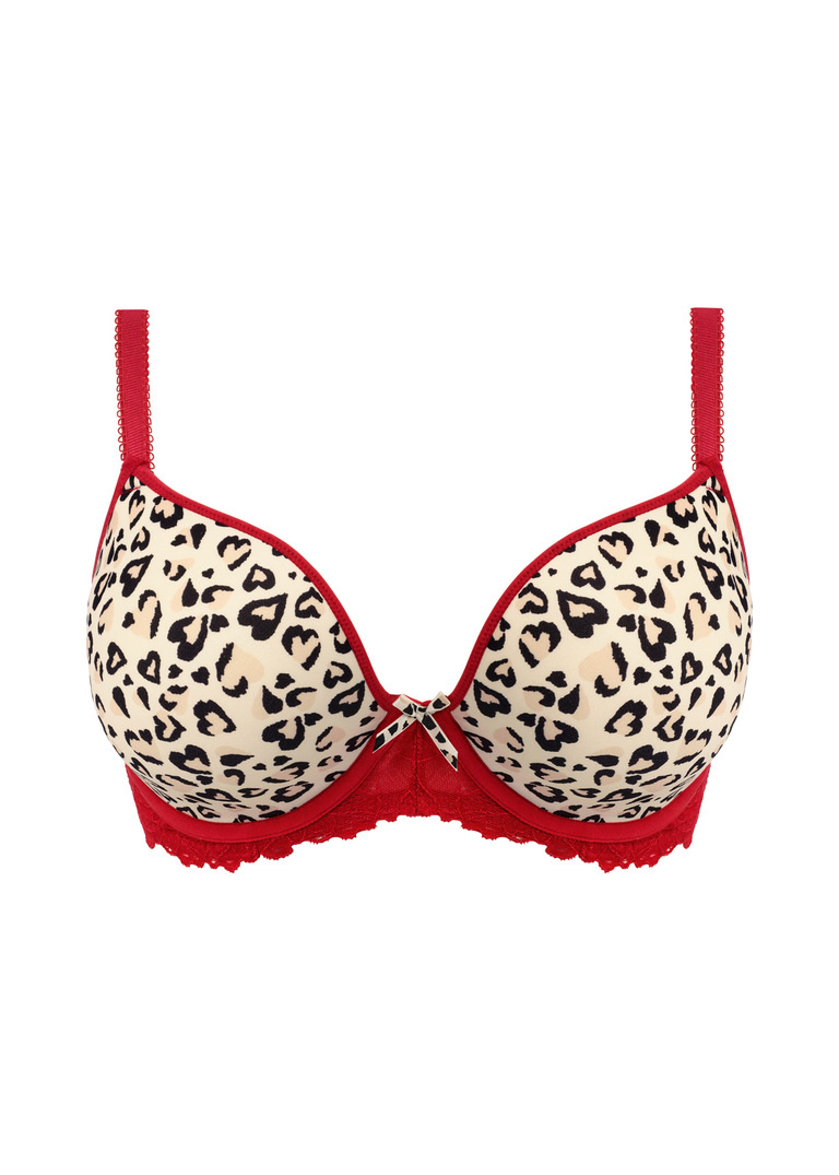 Biustonosz Freya CHERISH ME AA404031REO Uw Moulded Plunge T-shirt Bra Red Leopard