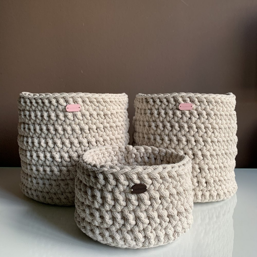 Kosz ze sznurka bawełnianego 20x20 cm Jasny Beż 725