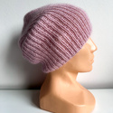 Handgemachte Damenmütze AUREA 100% Baby Merino plus Mohair und Seide 54/63 Puderrosa