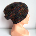 Handmade women's hat AUREA LE 100% baby merino plus mohair and silk Black with rainbow