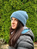 Ręcznie robiona czapka damska MORGANA Alpaka z Jedwabiem 6309/25 stalowy niebieski