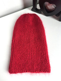 Handgemachte Damenmütze AUREA 100% Baby Merino plus Mohair und Seide 16/14 Rot