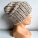 Ręcznie robiona czapka beanie MIRA 100% Merino plus moher i jedwab 50/56 jasny beż