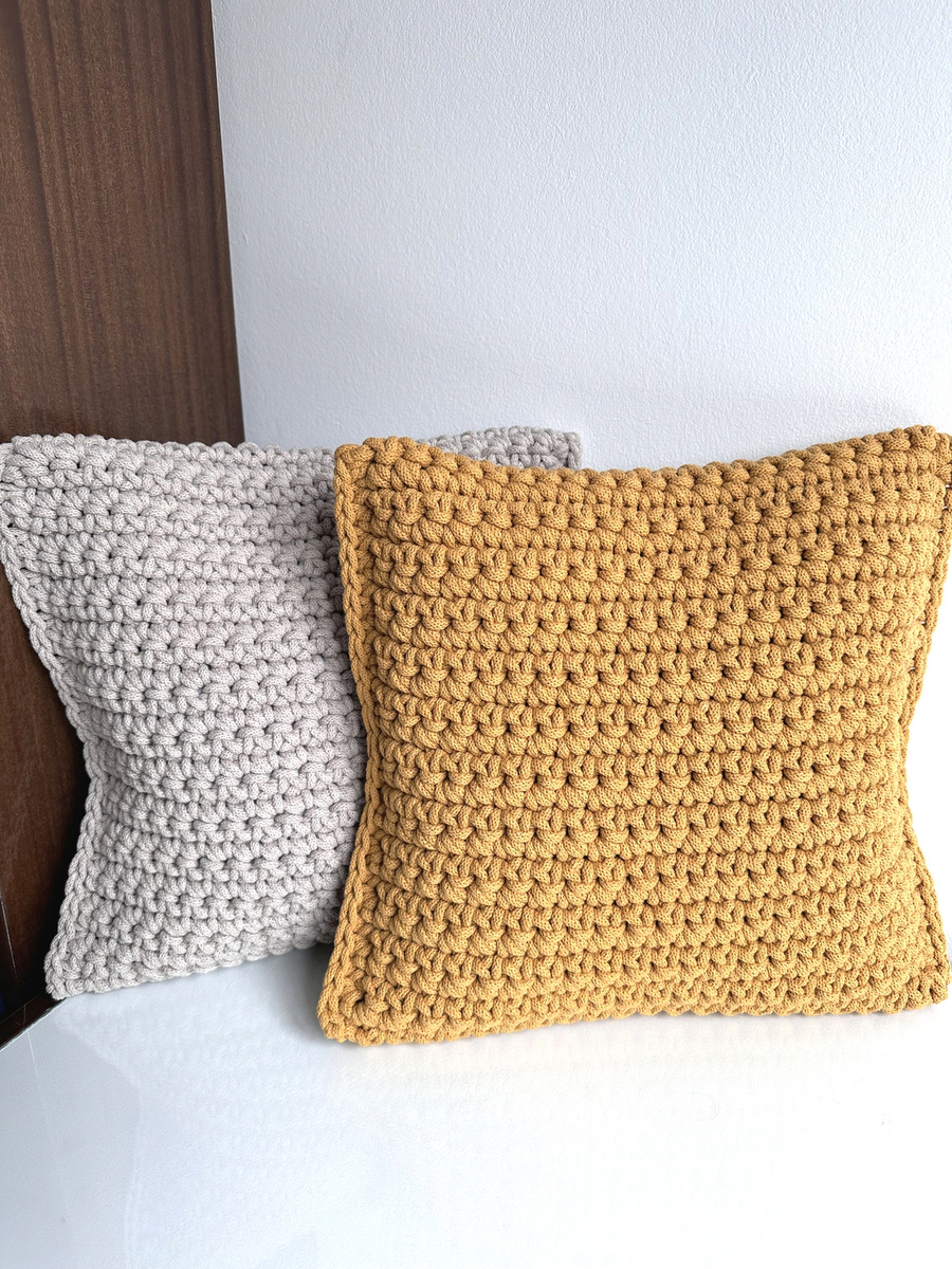 Poduszka ze sznurka bawełnianego KARO 270 Musztarda 40x40 cm