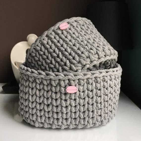 Koszyk ze sznurka bawełnianego szary 125 dno 20x20, wysokość 12 cm