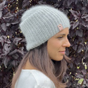 Handmade Czapka damska AUREA 100% Baby Merino plus moher i jedwab 22/44 Jasny Szary
