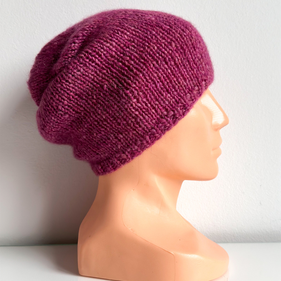 Ręcznie robiona czapka CHMURKA Alpaka 14 Wrzos