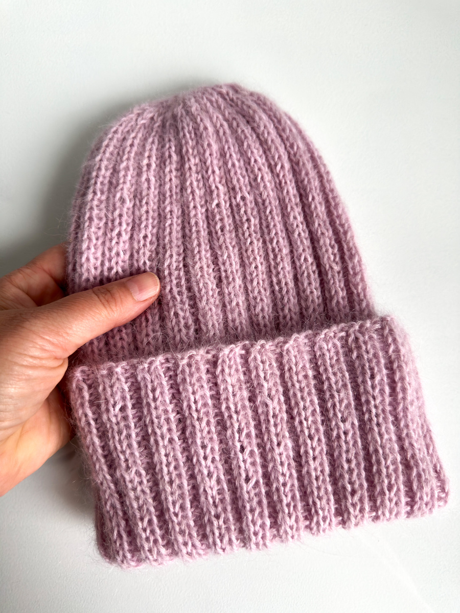 Ręcznie robiona Czapka wywijana MARGARET 100% Alpaka + nitka moher i jedwab 3112/36 Różowy z nutką beżu