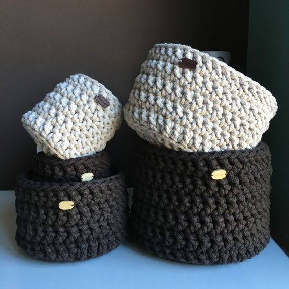 Ręcznie robiony Koszyk ze sznurka bawełnianego jasny beż 725 20x12 cm